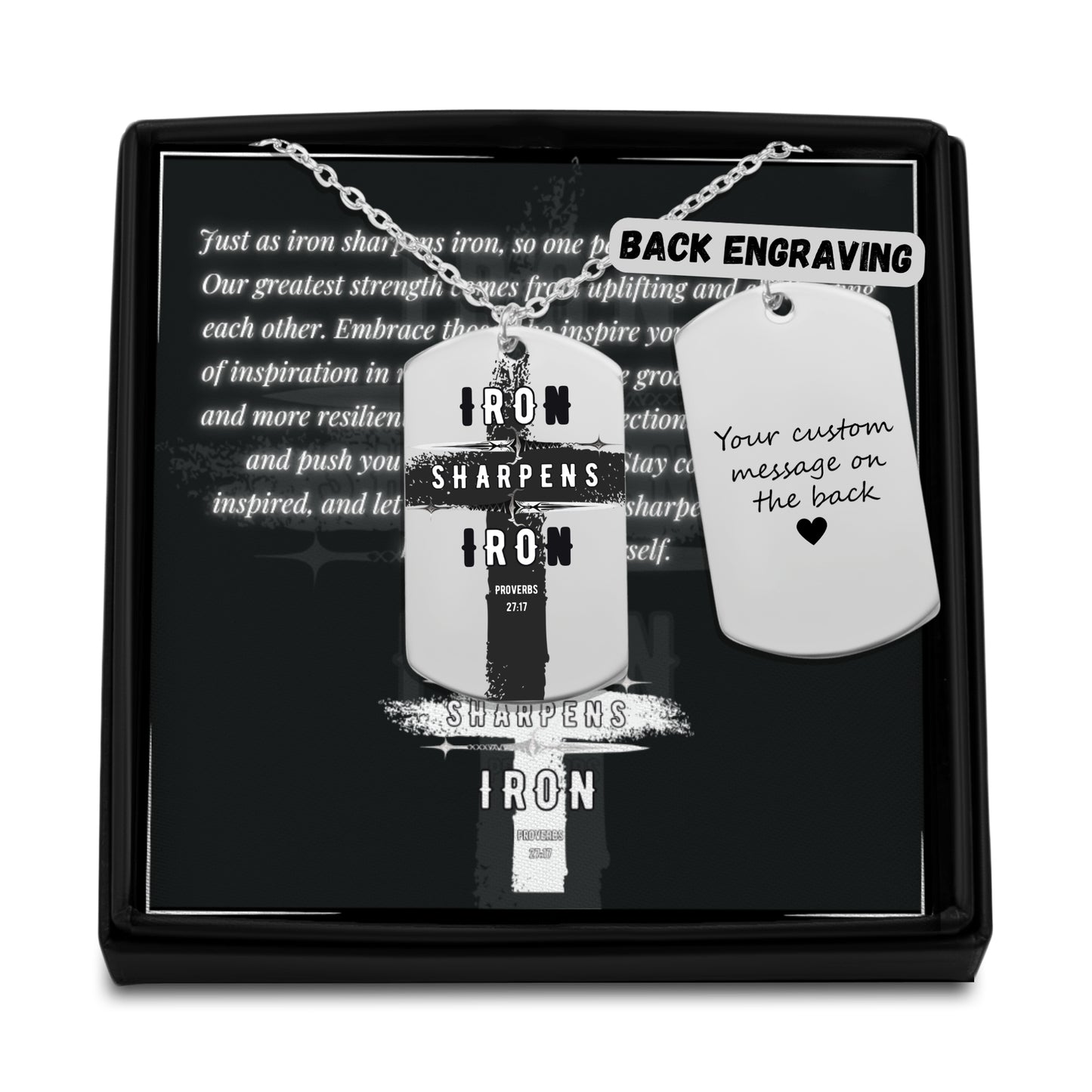 IRON SHARPENS IRON | PROVERBS 27:17 TAG NECKLACE